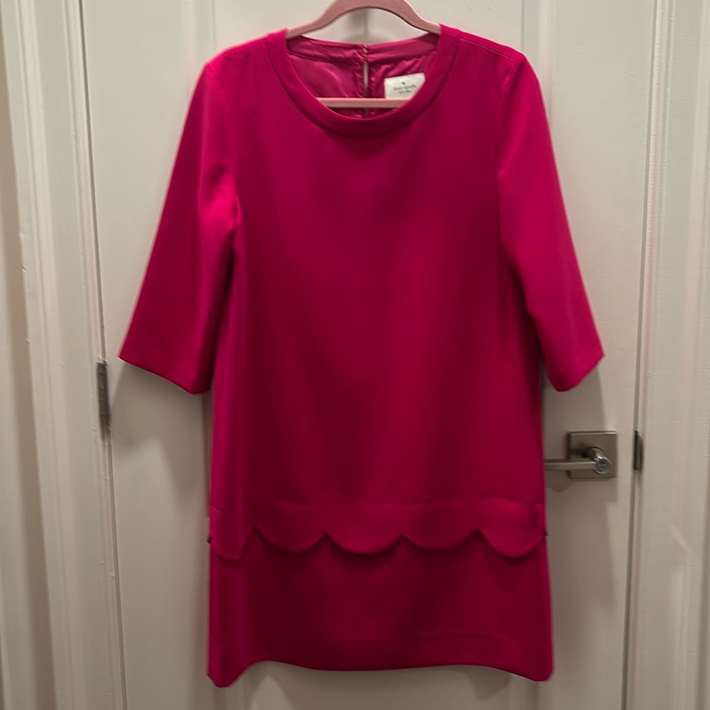 Kate Spade Scallop Shift Demi Dress Lined Half Sleeve Fuschia Pink